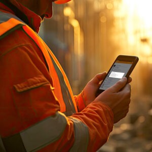 worker using pigview software on phone